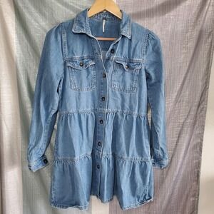 Free People Denim Nicole Tiered Babydoll‎ Mini Dress Tunic Western XS